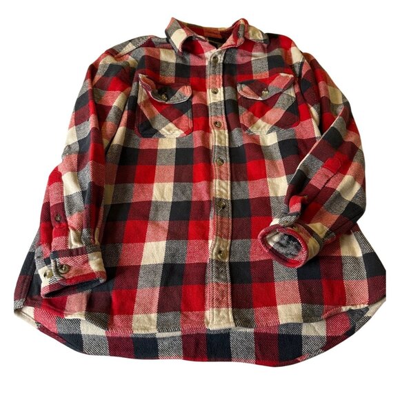 Redhead Mens Red & Black Buffalo Plaid Flannel Shirt L 100% Cotton Button-Up - Picture 2 of 16